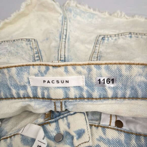 PacSun Women High Rise Icon Shorts Cutoff Raw Hem Distressed Denim 25 Light Wash - Picture 6 of 13